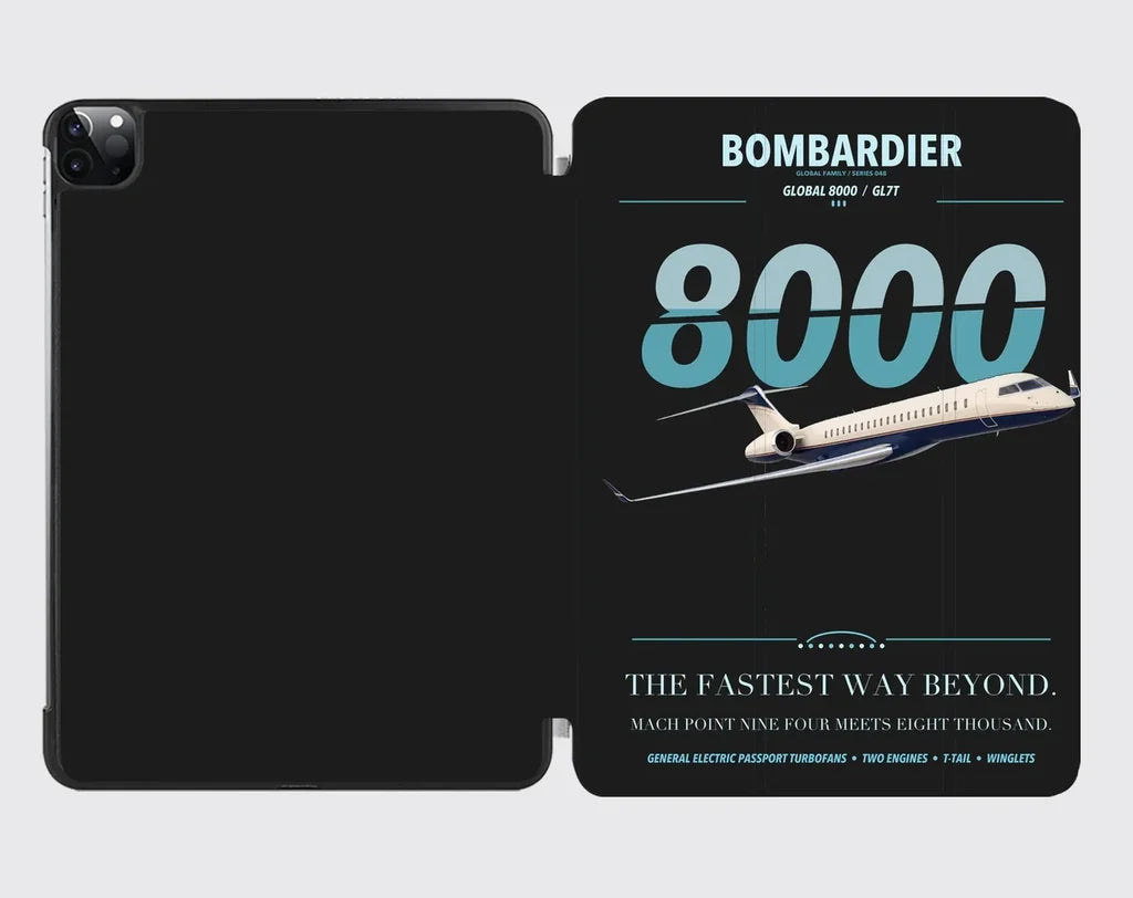 Bombardier Global 8000 design on black ipad tablet case