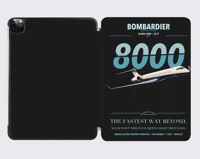 Bombardier Global 8000 design on black ipad tablet case