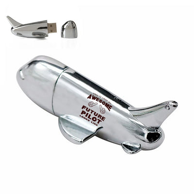 Future aviation design on durable metal casing airplane-shape USB drive.