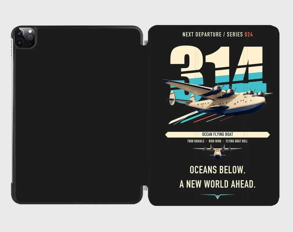 Boeing 314 Clipper design on black ipad tablet case