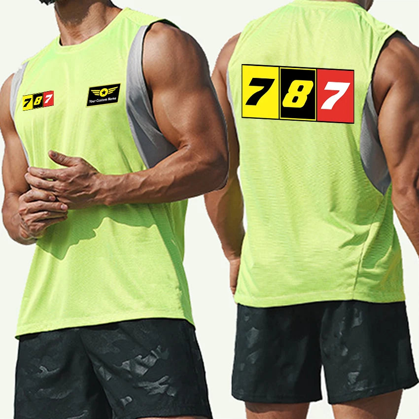 Flat Colourful 787 Sleveless Quick Dry Sports aviation design printed on quick-dry breathable fabric men's tank top.