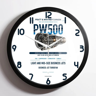 PW500 design on white framed wall clock