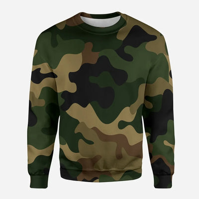 Military Camouflage Army Green aviation design printed on soft cotton blend 3D sweatshirt.