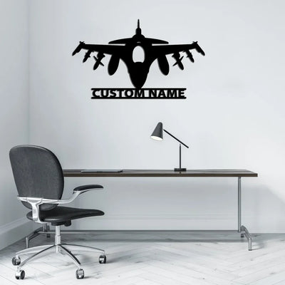 Fighter Jet 16 Silhouette aviation design on durable metal with painted finish metal wall sign.
