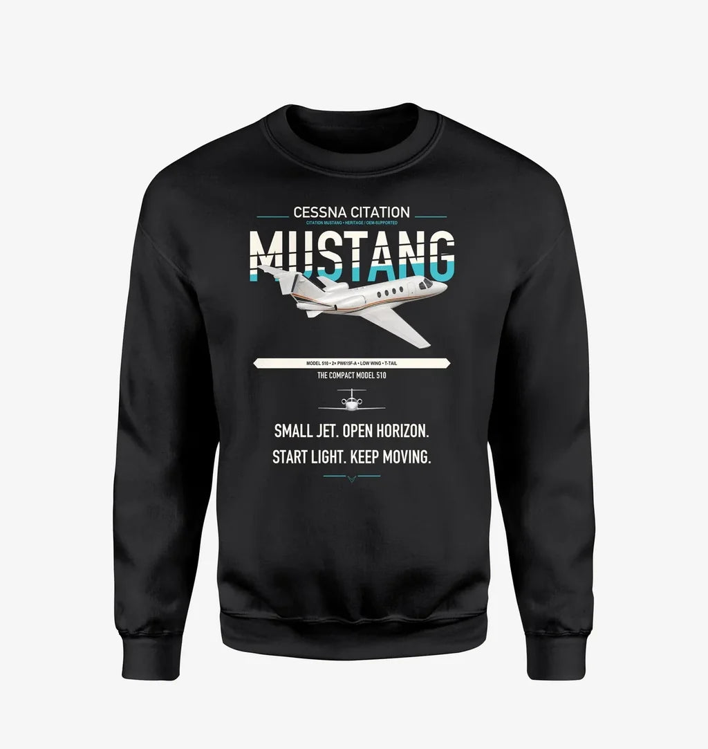 Cessna Citation Mustang design on black sweatshirt