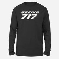 Thumbnail for Boeing 717 & Text Long-Sleeve aviation design printed on soft cotton long-sleeve T-shirt.
