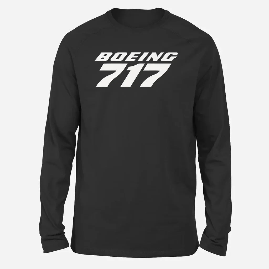 Boeing 717 & Text Long-Sleeve aviation design printed on soft cotton long-sleeve T-shirt.