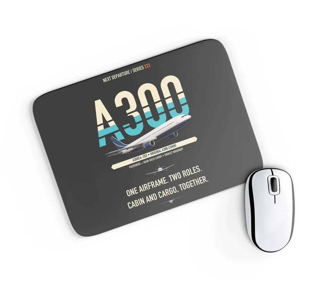Airbus A300C4-203 design on black rectangle mouse pad