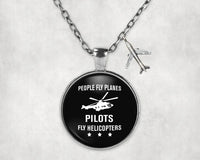 Thumbnail for People Fly Planes Pilots Fly Helicopters aviation-themed necklace, polished stainless steel.