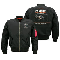 Thumbnail for Guimbal Cabri G2 design on black bomber jacket, double-side print