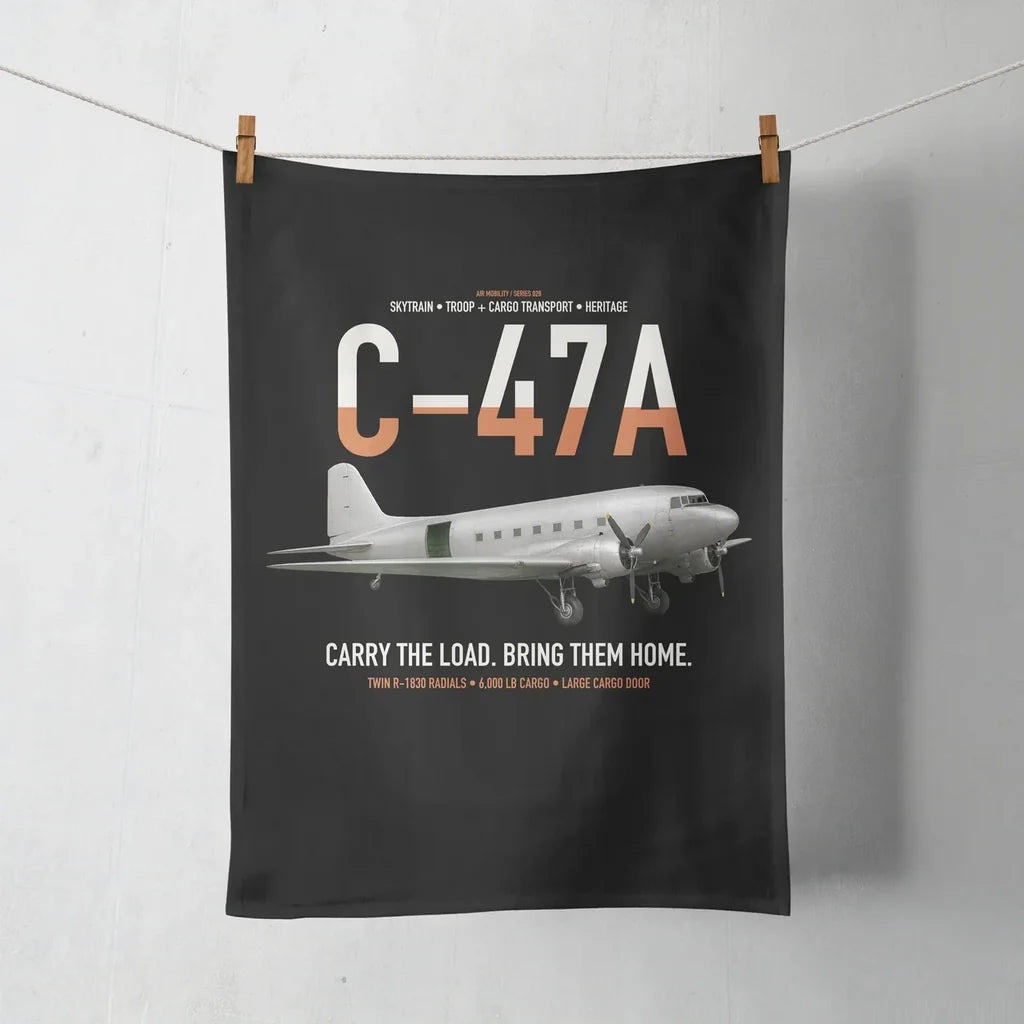 C-47A Skytrain design on black towel