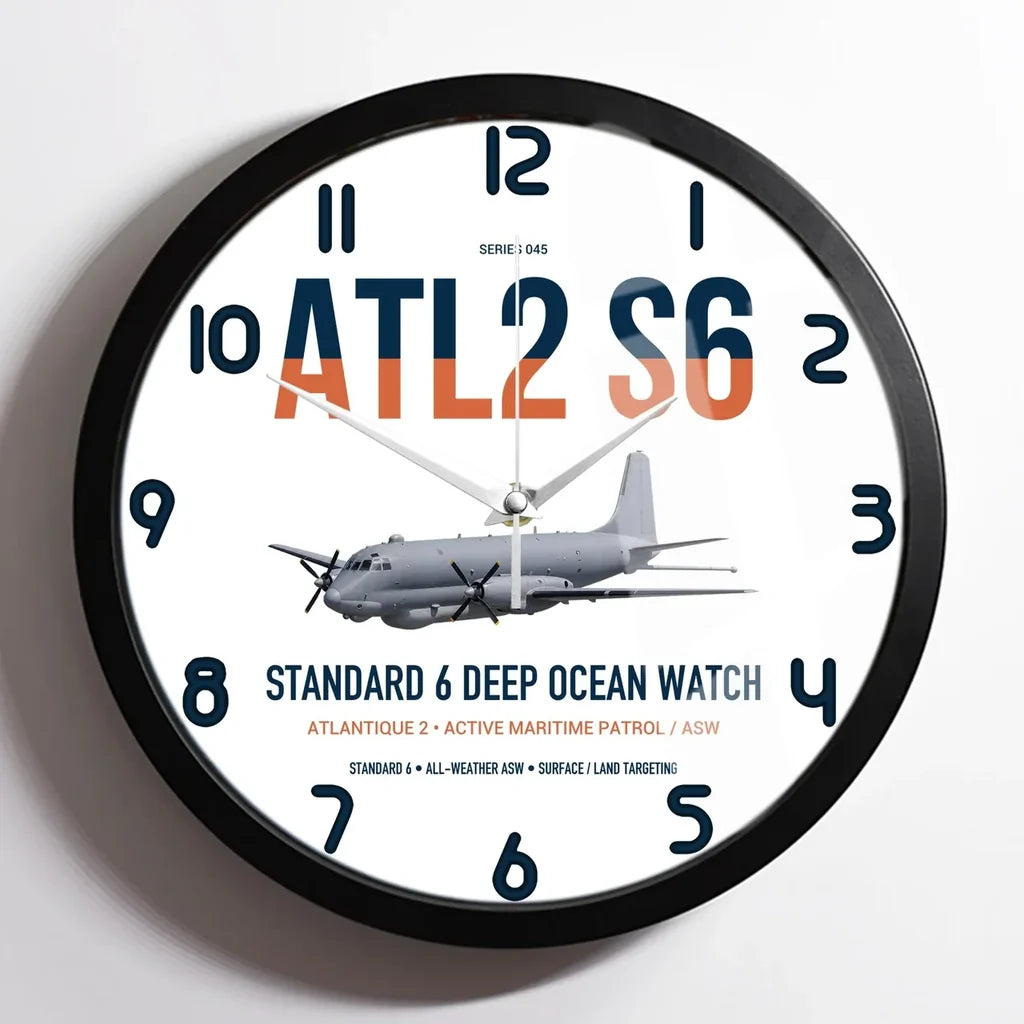 Atlantique 2 Standard 6 design on white framed wall clock