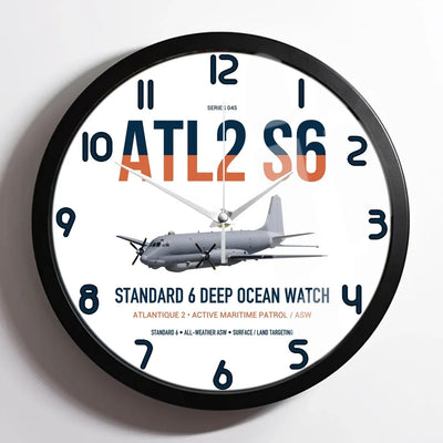 Atlantique 2 Standard 6 design on white framed wall clock