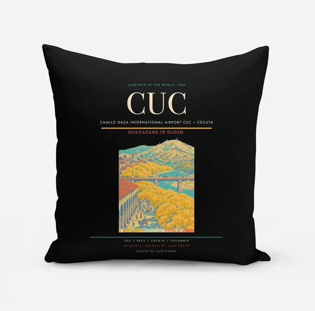 Camilo Daza International Airport (CUC) design on black pillow