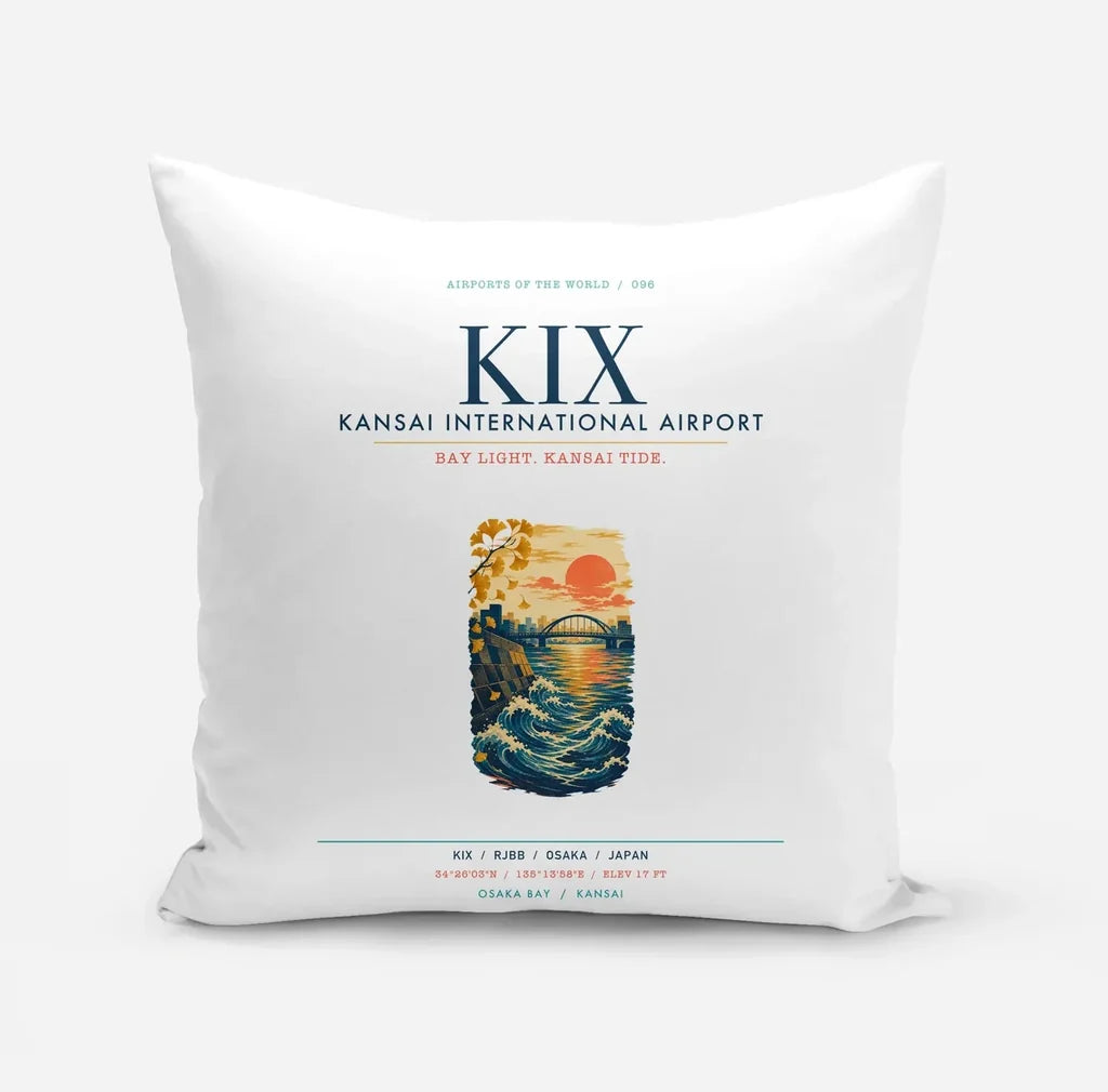 Osaka Kansai International Airport (KIX) design on white pillow