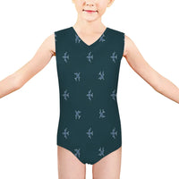 Thumbnail for Nice Airplanes (Green) aviation print on kids quick-dry fabric swimsuit.
