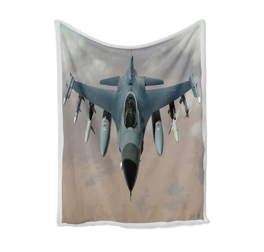 Cruising Fighter Jet 16 Bed Blankets & aviation print on soft fleece blanket.