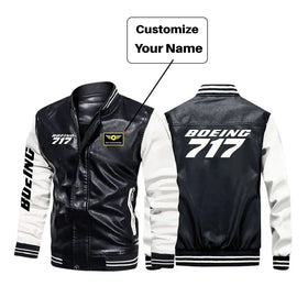Boeing 717 & Text Stylish Leather Bomber Jackets