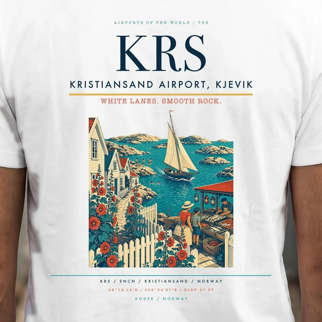 Kristiansand Airport, Kjevik (KRS) double-side t-shirt design close-up cover