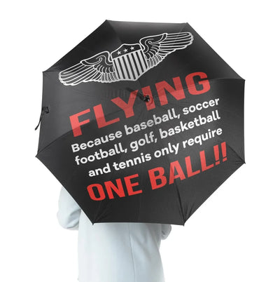 Flying One Ball aviation design on windproof polyester umbrella.