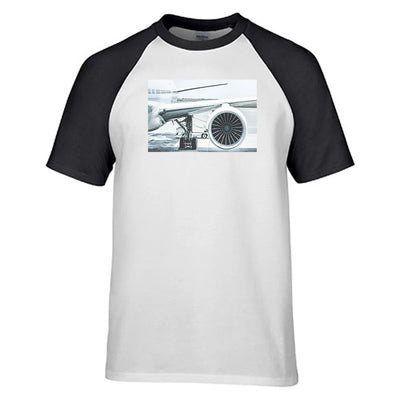 Amazing Aircraft & Engine aviation design printed on soft cotton raglan T-shirt.