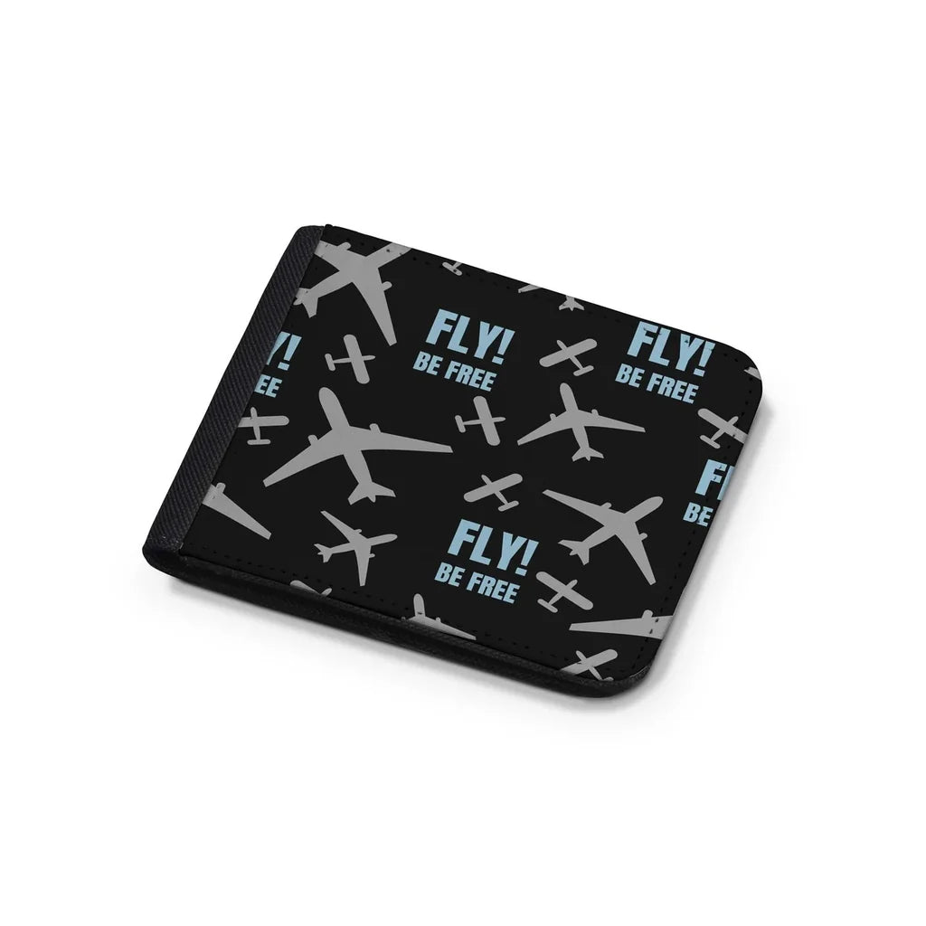 Fly Be Free aviation design wallet, leather construction.