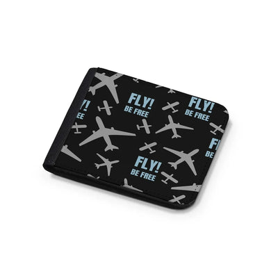 Fly Be Free aviation design wallet, leather construction.