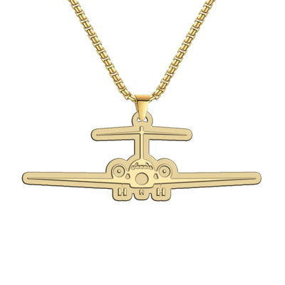 Boeing 717 Silhouette aviation-themed hollow necklace, polished metal.