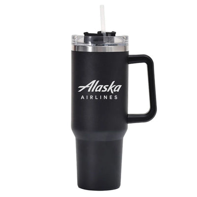 Alaska Airlines 40oz Stainless Steel Car Mug With Holder aviation design on 40oz car mug, 40oz vacuum-insulated.