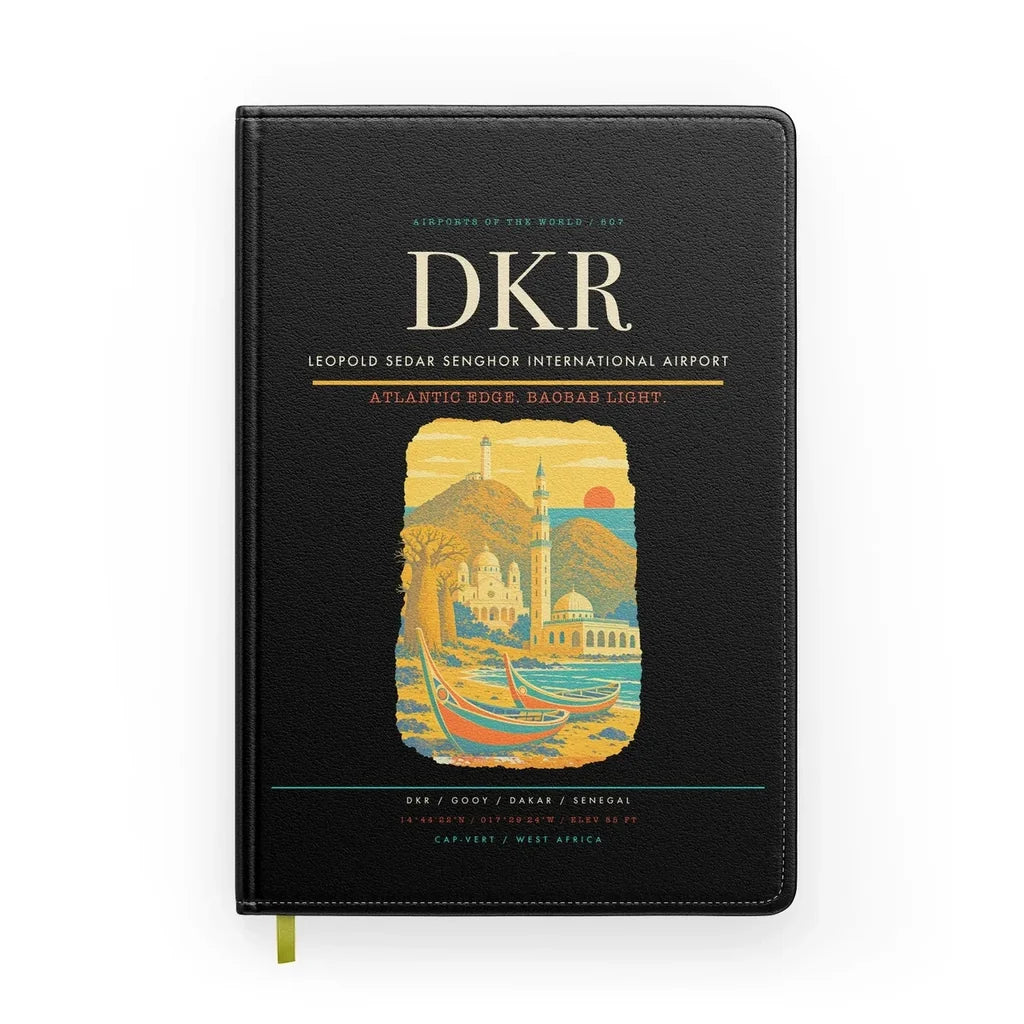 Leopold Sedar Senghor International Airport (DKR) design on black notebook