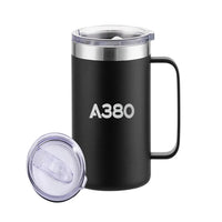 Thumbnail for Airbus A380 Flat Text aviation design on stainless beer mug, insulated stainless beer mug.