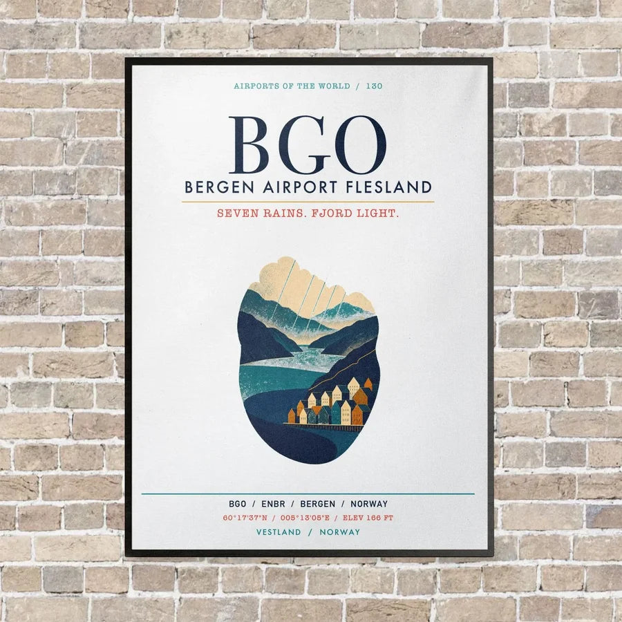 Bergen Airport Flesland BGO vertical canvas print - framed - white background