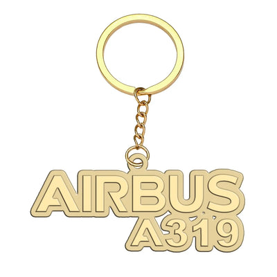 Airbus A319 & Text aviation hollow key chain in polished alloy.