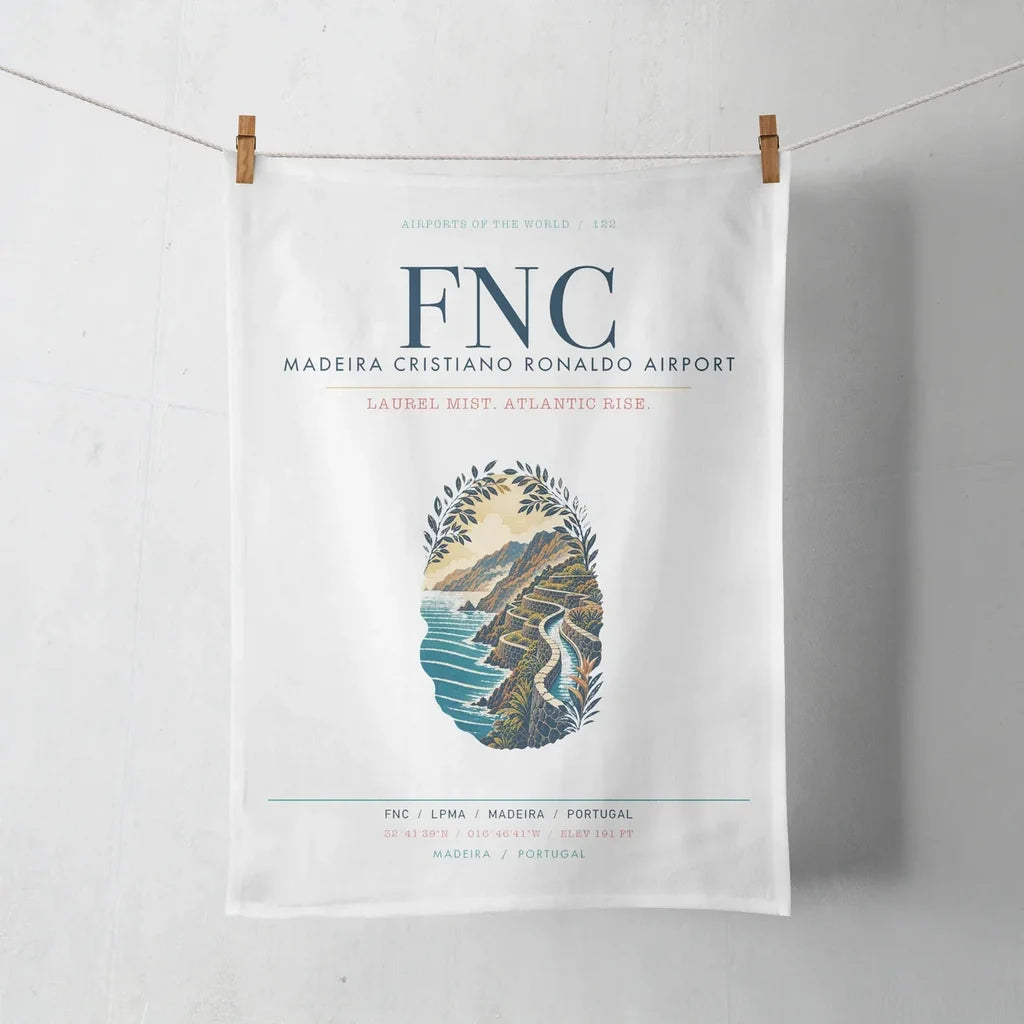 Madeira Cristiano Ronaldo Airport (FNC) design on white towel