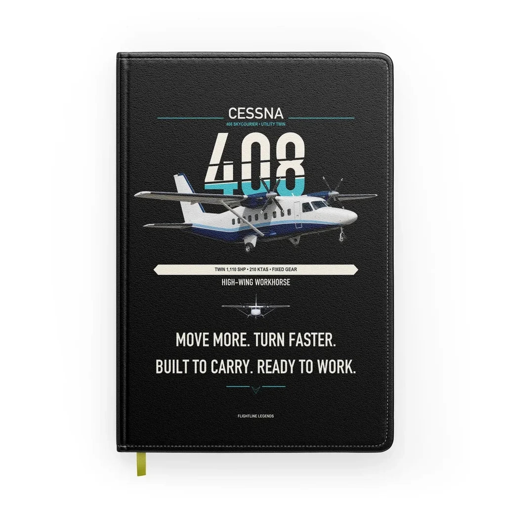 Cessna 408 SkyCourier design on black notebook