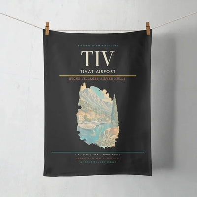 Tivat Airport (TIV) design on black towel