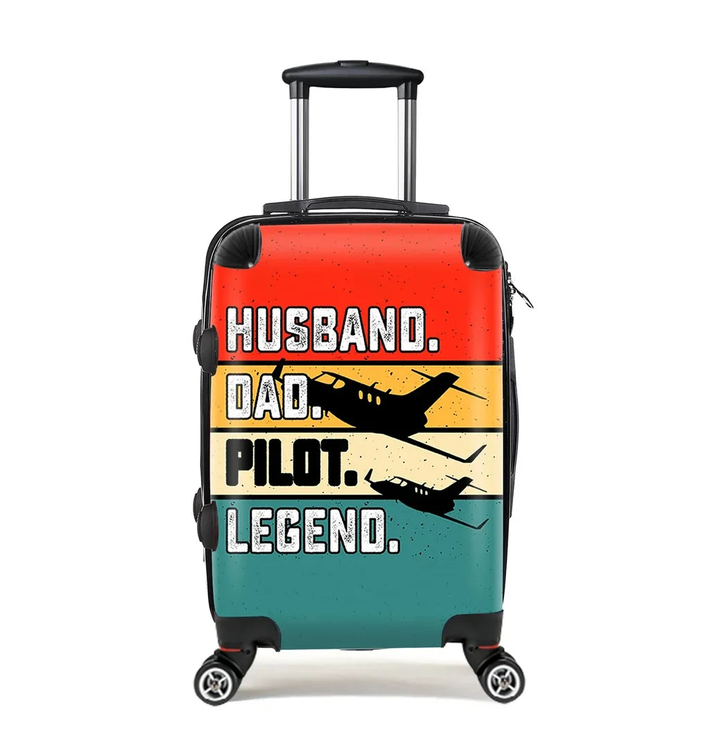Husband & Dad & Pilot & Legend Cabin Size aviation luggage in durable shell.