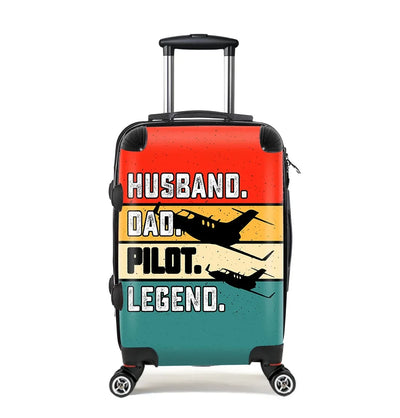 Husband & Dad & Pilot & Legend Cabin Size aviation luggage in durable shell.