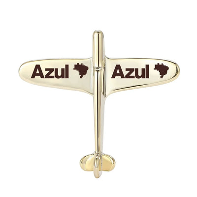 Side view of Azul Airlines Airplane Shape aviation airplane-shape brooch in polished alloy, polished finish.