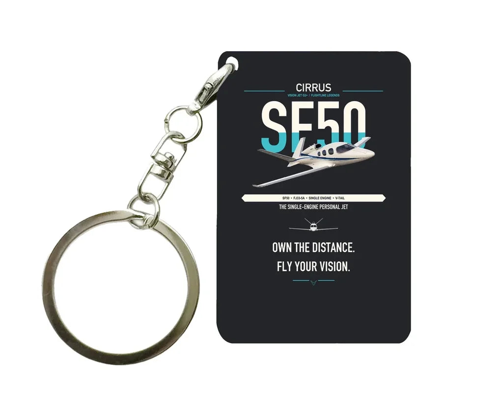 Cirrus Vision Jet G2+ design on black designed key chain, double-side print