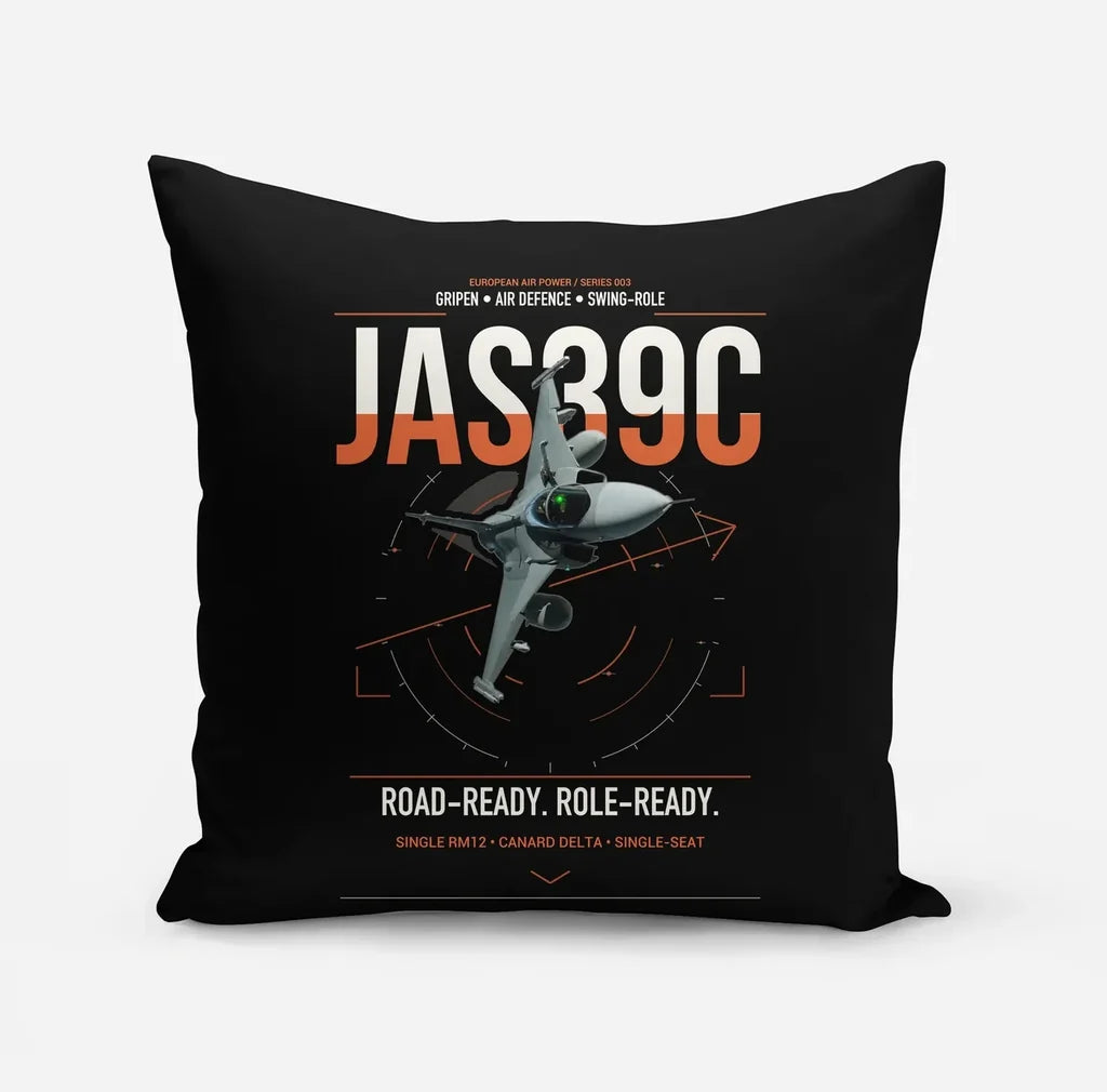 Saab JAS 39C Gripen design on black pillow