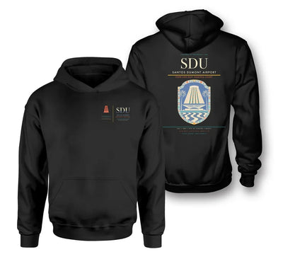 Santos Dumont Airport (SDU) design on black double-side hoodie