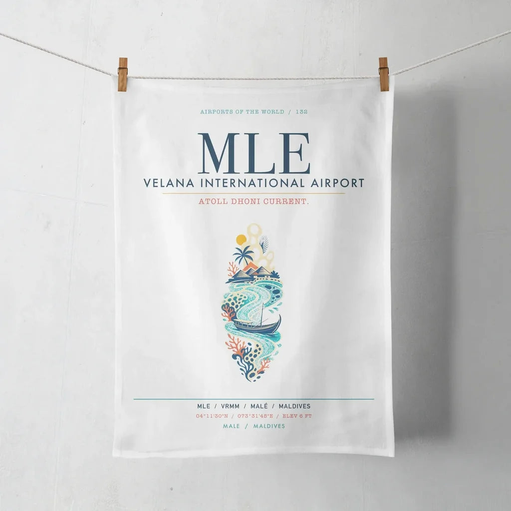 Velana International Airport Malé (MLE) design on white towel