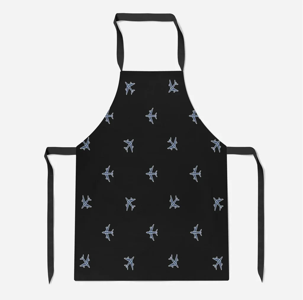 Nice Airplanes (Black) aviation design on durable cotton blend kitchen apron.