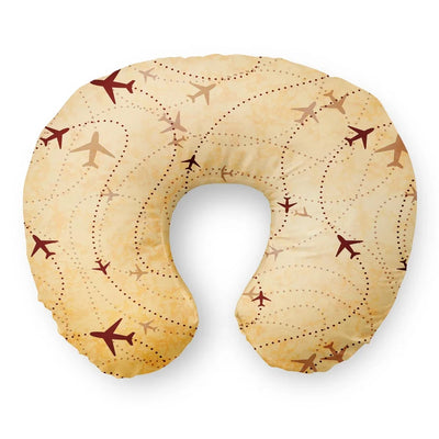 Vintage Travelling with Aircraft Travel & Boppy aviation design on memory foam with soft cover travel pillow.