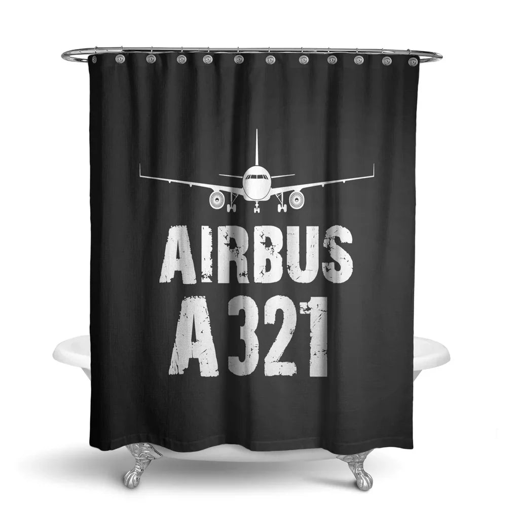 Airbus A321 & Plane aviation design on waterproof polyester shower curtain.