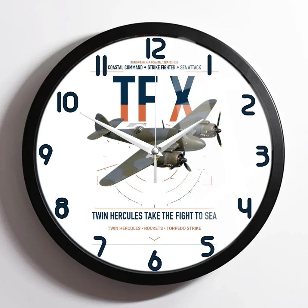 Bristol Beaufighter TF X design on white framed wall clock