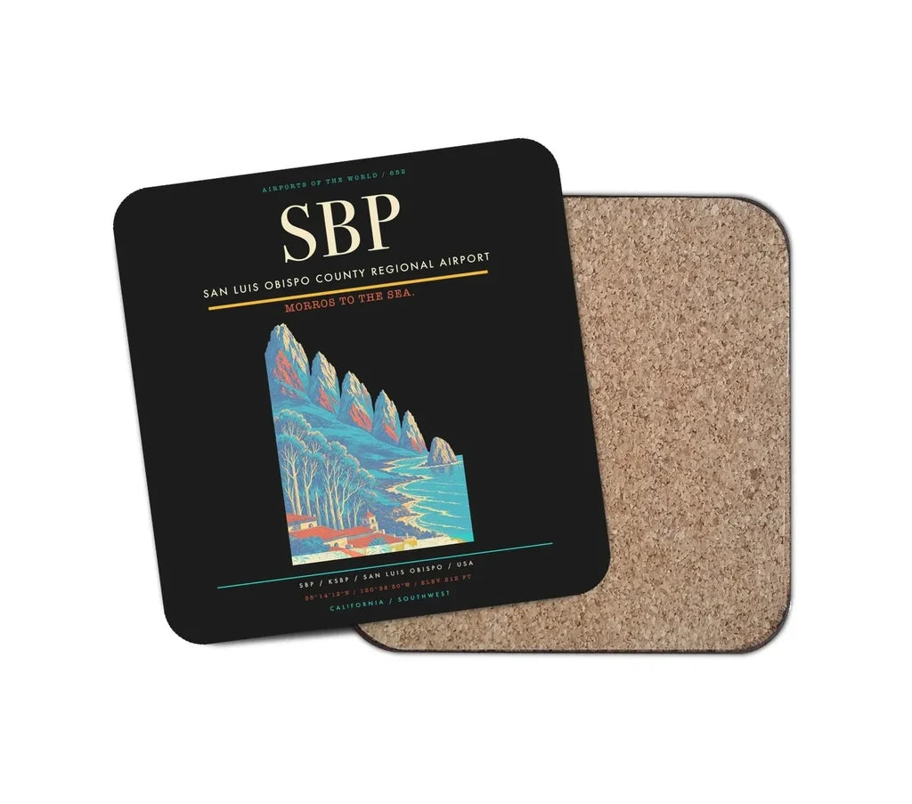 San Luis Obispo County Regional Airport (SBP) design on black 1 piece coaster