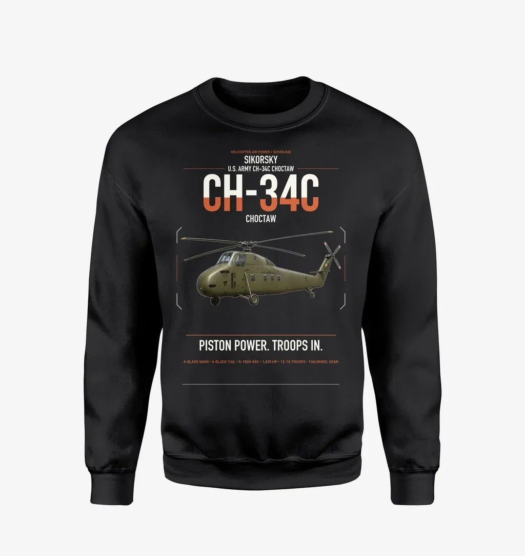 Sikorsky CH-34C Choctaw design on black sweatshirt