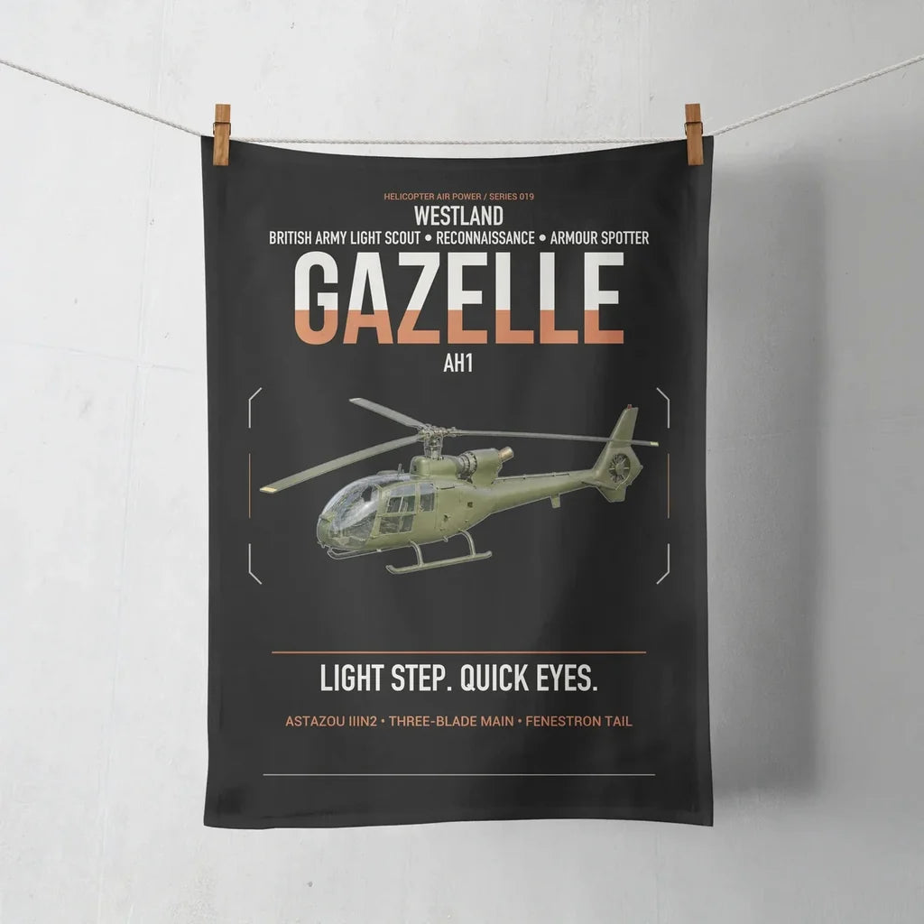 Westland Gazelle AH1 design on black towel